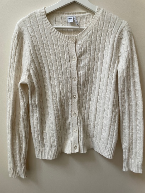 Simons Sweaters - Simons twik Cream Cable-Knit Button-Up Cardigan